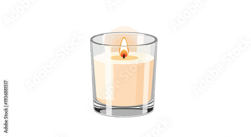 Lit candle in a clear glass votive on a white background with warm tones and soft lighting.