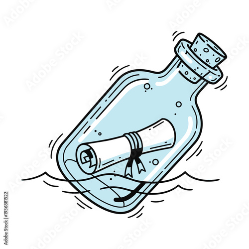 Message in a bottle vector illustration hand drawn doodle style with liquid inside, for adventure