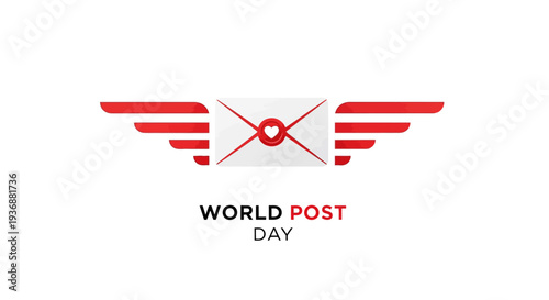 World Post Day logo with red wings and postal stamp.