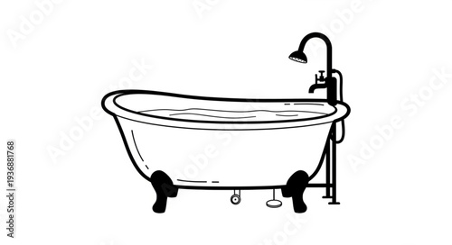 Elegant clawfoot bathtub with faucet and drain, a classic bathroom fixture.