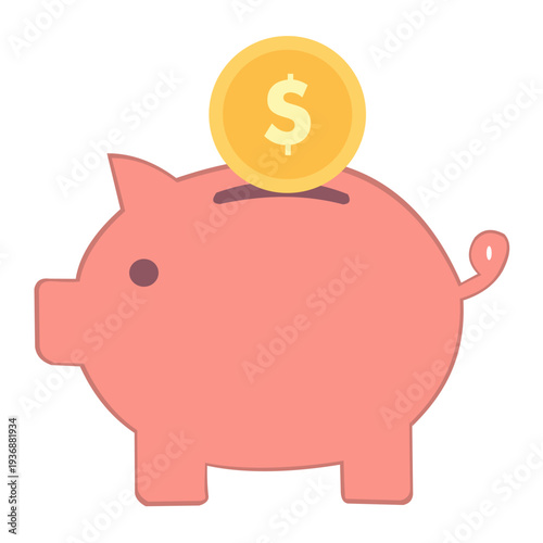 Piggy bank with coin flat finance icon saving money concept vector illustration