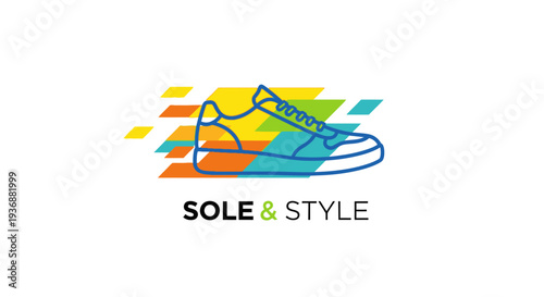 Colorful Running Shoe Logo with Dynamic Lines and "SOLE & STYLE" Text, Sportswear Brand
