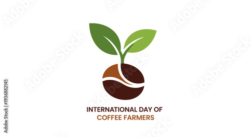 International Day of Coffee Farmers logo with coffee bean and sprouting plant.