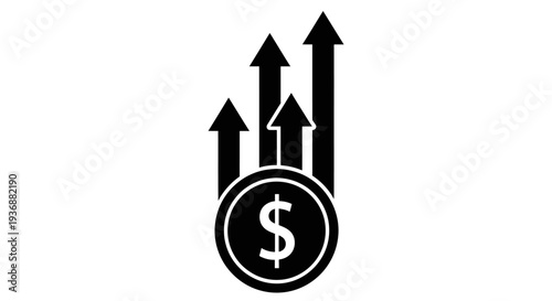 Financial growth concept with dollar sign and upward arrows on an isolated white background.