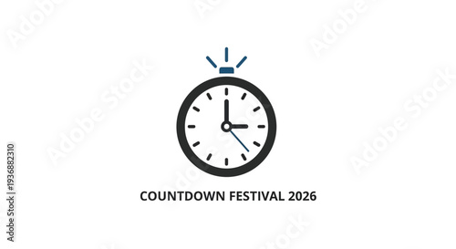 Countdown Festival 2026 alarm clock graphic design element.