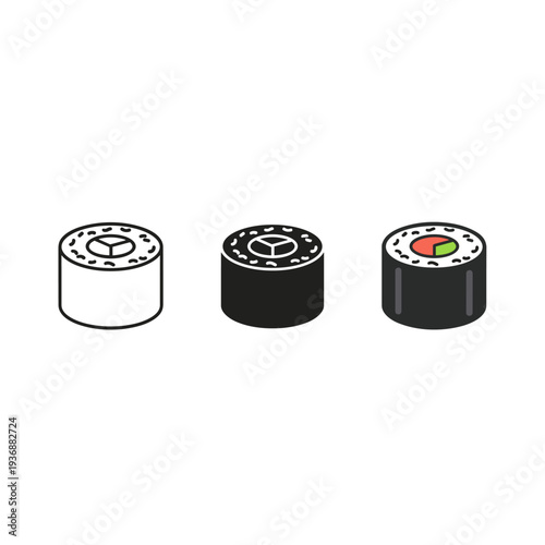 Sushi Roll Icons Food Graphics Commercial