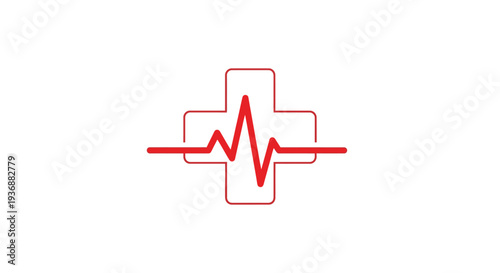 Red medical cross symbol with heartbeat line graphic.