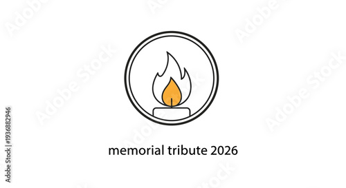Simple line art memorial tribute candle icon with flame.