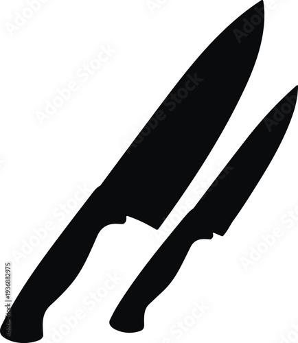 Kitchen knives silhouette, chef knife, paring knife, cooking tools, culinary icon, food preparation, minimalist design, black vector, kitchen equipment, cooking illustration