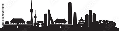 Cityscape silhouette with traditional and modern architecture in harmony against white background