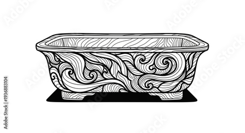 Intricate ornamental ceramic container with swirling patterns and elegant design.