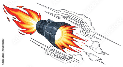 Rocket Engine Jet Flame Blast Illustration