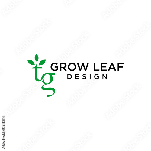 Grow Leaf TG Letter Logo Vector Icon Modern Eco Green Organic Brand Identity Design