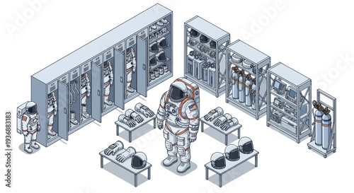 Astronaut Gear and Equipment Ready for Space Mission | Isometric Pixel Art