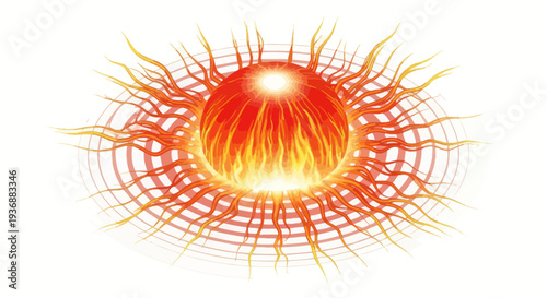 Fiery Sun Burst with Plasma Rays and Heat Waves