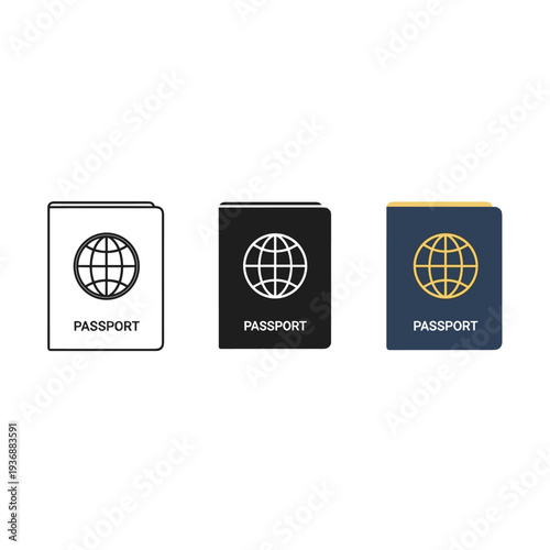 Passport Icon Set Global Travel Document