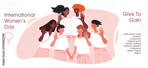 Women’s Rights Are Human Rights – International Women’s Day Banner with Diverse Women, Feminism and Equality Concept