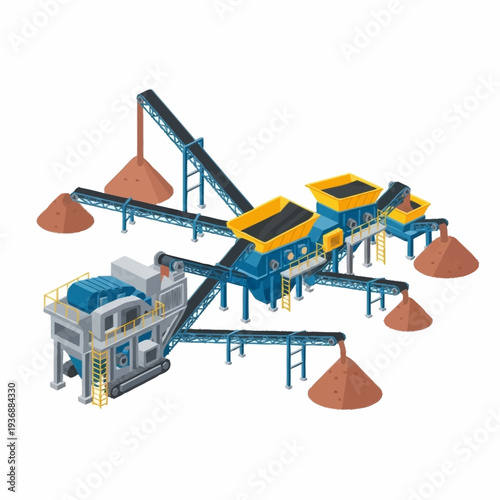 Industrial aggregate crushing and screening plant equipment.