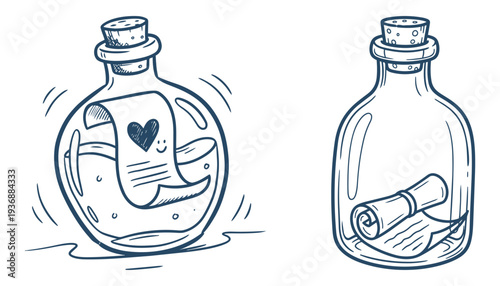 Message in a bottle vector illustration with heart and scroll inside isolated on transparent background