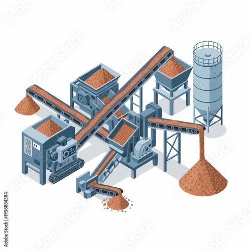 Industrial Aggregate Processing Plant Equipment Illustration.