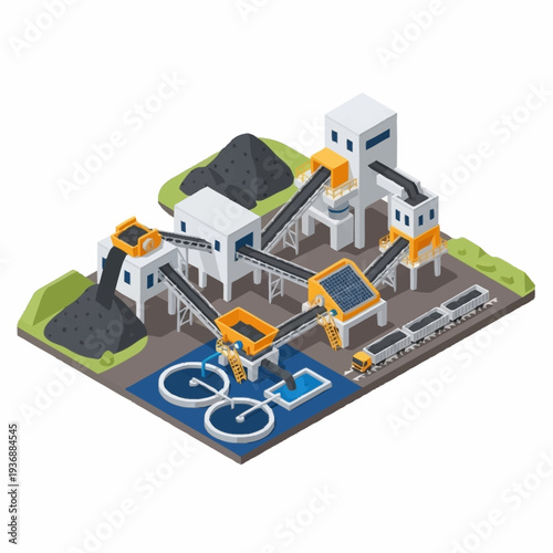 Industrial Coal Processing Plant with Conveyor Systems.