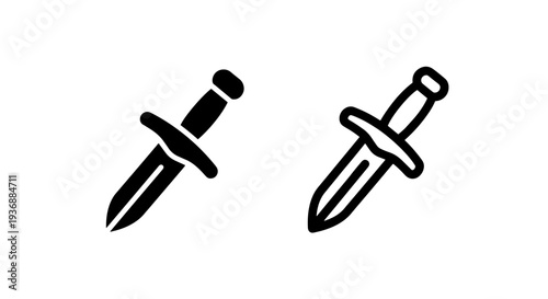 Angled Dagger Knife Weapon Icon in Solid and Outline Styles for Game Assets