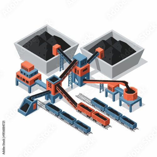 Industrial Coal Processing Plant with Trains.