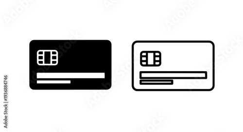 Black and White Credit Card Vector Icon with Chip and Magnetic Stripe for Payments