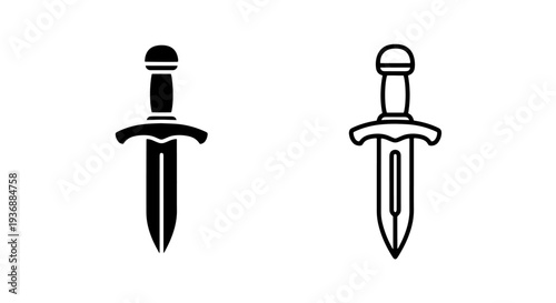 Classic Dagger Knife Icon with Wide Blade for Historical and Fantasy Themes