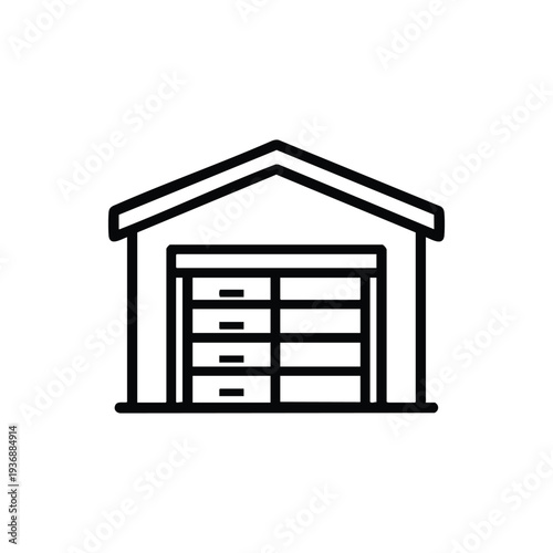 Warehouse storage building icon black and white vector illustration for logistics and distribution