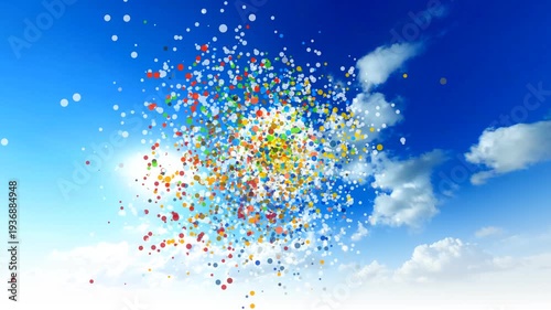 Wallpaper Mural Daisy Petal Confetti Explosion Against Bright Blue Sky With Fluffy Clouds Torontodigital.ca