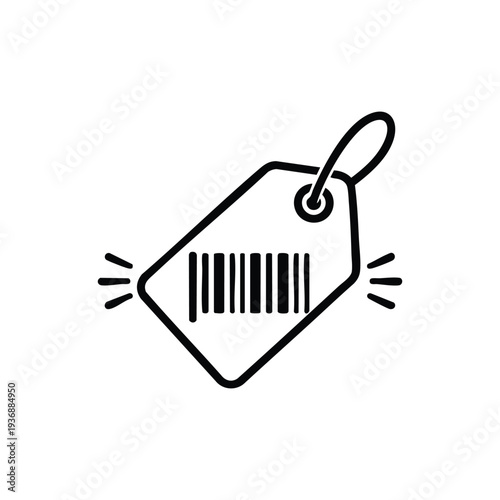 Barcode price tag icon black and white vector illustration for logistics warehouse inventory and retail labeling