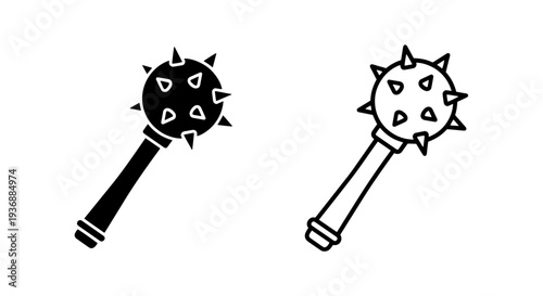 Angled Spiked Medieval Mace Weapon Icon for Strength and Conflict