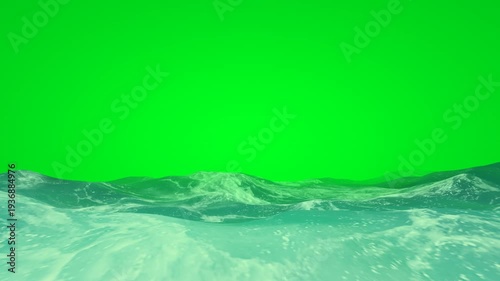 Ocean Waves Over Green Screen Background With Realistic Blue Water Surface For Compositing