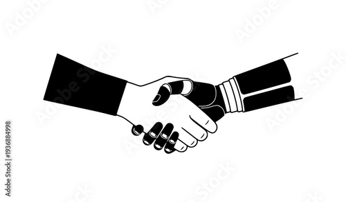 Human and robot handshake silhouette vector artificial intelligence partnership concept isolated on white background