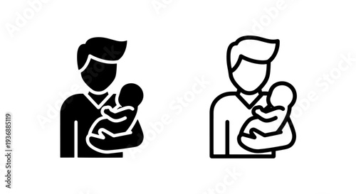 Loving Father Holding Baby Icon in Solid Black and Outline Styles