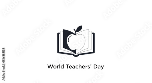World Teachers' Day illustration with apple and book symbolizing education.
