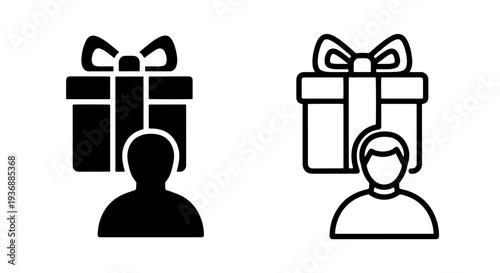 Person with Gift Box Icon - Receiving a Present, Reward, Surprise Symbol