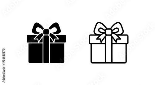 Wrapped Gift Box Icon with Bow - Celebration, Present, Holiday Symbol