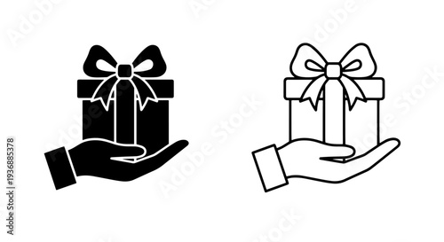 Hand Holding Gift Box Icon - Giving, Offering, Present, Donation Symbol