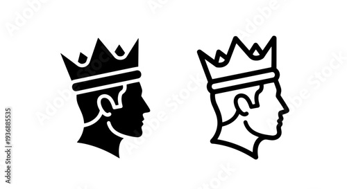 Royal King Profile Icon with Crown – Monarchy, Leadership and Power Symbol