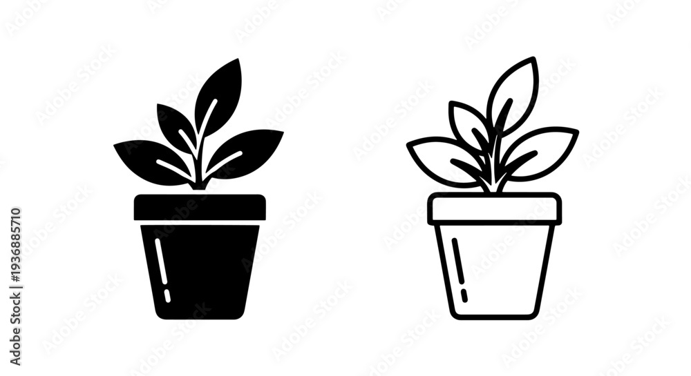 Obraz premium Simple Potted Small Plant Icon with Green Leaves for Growth and Nature Vector Graphic