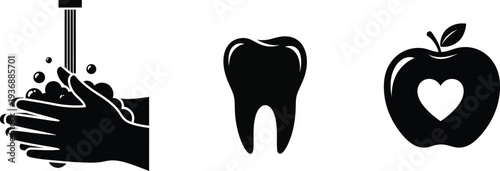 Dental hygiene and healthy eating icons