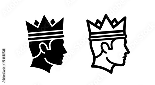 King Head Profile Icon with Crown for Royal Authority and Leadership Symbol Vector