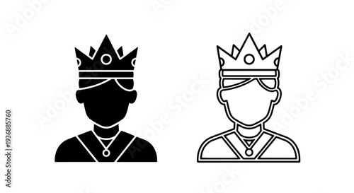 Front View King Icon with Crown and Necklace Royal Authority Symbol Vector Graphic