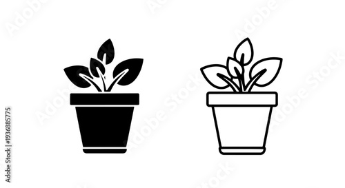 Small Potted Indoor Plant Icon with Green Leaves for Home Decor Vector Illustration