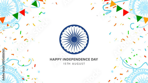 Festive illustration celebrating india s independence day with patriotic symbols and colorful confetti