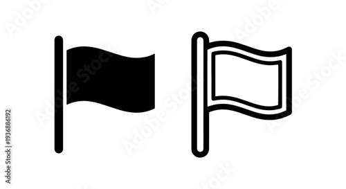 Minimalist Waving Flag Icon on Pole for Marker and Location Display