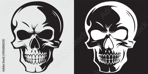 Angry skull face screaming horror death symbol vector illustration flat design