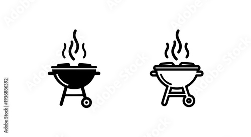 Smoking Barbecue Grill with Wheels Icon for Outdoor Cooking